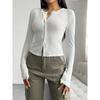 Women's V Neck Button Front Slim Fit Long Sleeve Cropped Cardigan Top Solid 100% Polyester Tee