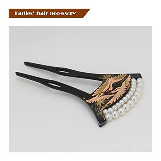 Ligular Kanzashi Hairpin Ornament for Japanese Kimono Yukata, Fan-shaped Bachigata with Crane, Yellow
