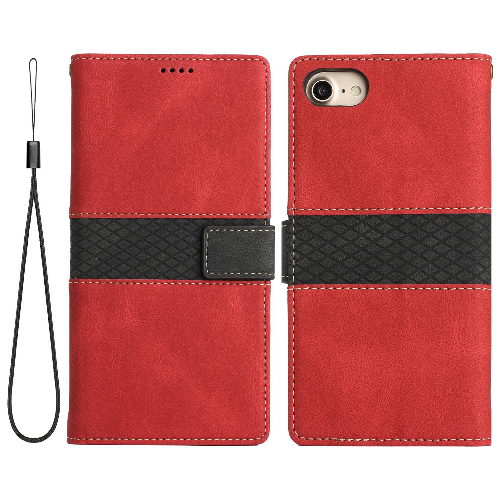 For iPhone 16e Wallet Case Grid Splicing Card Slots PU Leather Phone Cover C