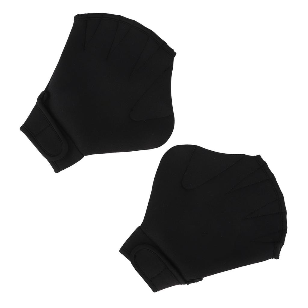 2Pcs Swimming Webbed Gloves Open Fingers Adjustable Swimming Training Gloves with Wrist Strap for Swimming Diving Black