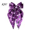 Trendy Satin Hair Bows Large Halloween for Women Girls, Vintage Ribbon Barrette Clips with Long Non-slip Spring Tails, Ghost/Pumpkin/Blood Mouth Print