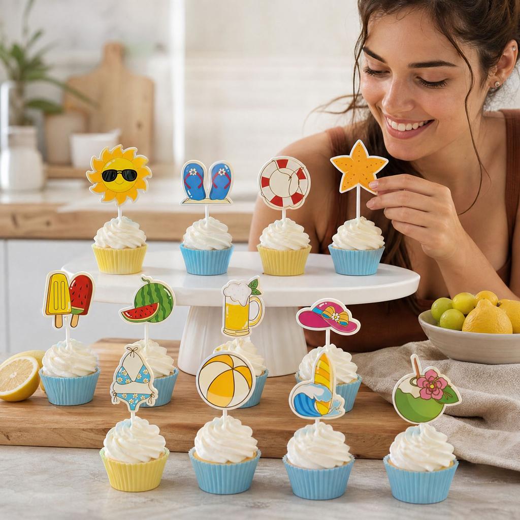 Summer Beach Theme 12 Pack, Decorations for Pool Party and Birthday Supplies