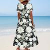 Women's Summer Casual Floral Print Short Sleeve O Neck High Waist A Line Tiered Flowy Boho Maxi Dress