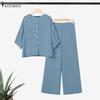 ZANZEA Lässiges zweiteiliges Anzug-Set für Damen mit kurzärmeliger Bluse und Hose