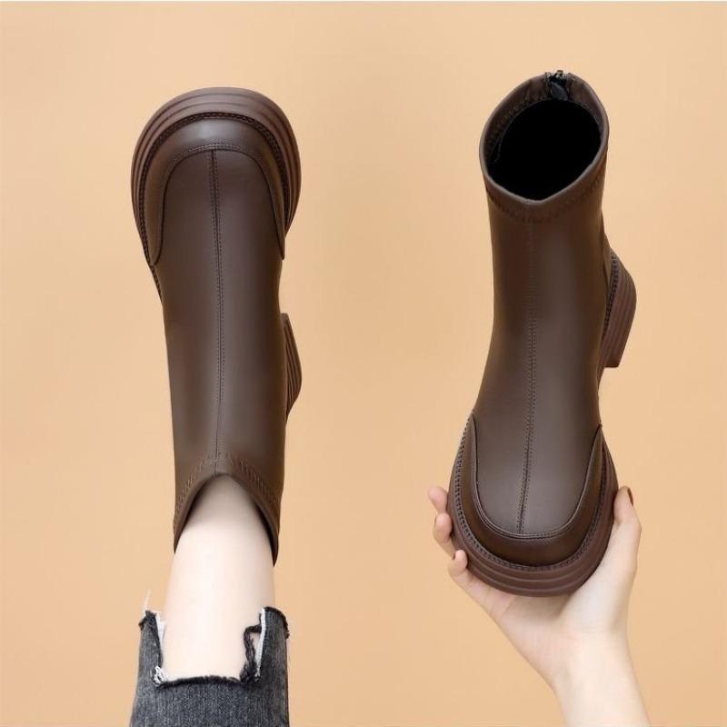 

Ретро Обувь Новая Женская Обувь, Флисовые Ботильоны, Универсальные Эластичные Сапоги на Толстой Подошве 40 коричневый