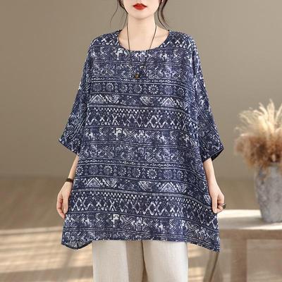 Mânecă scurtă Oversized vintage Floral Casual Tricou largi Topuri Tricou de vară pentru femei