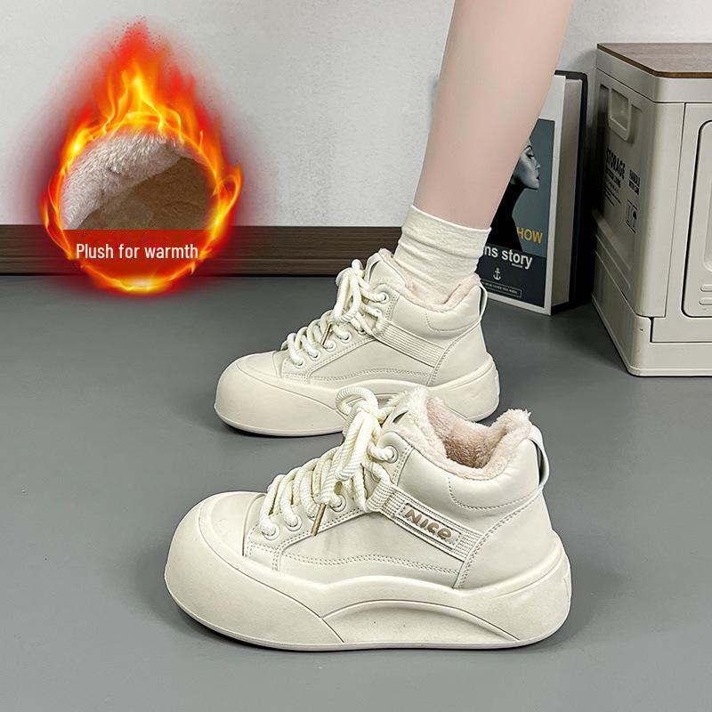 

2025 Зимние бархатные теплые хлопковые женские повседневные туфли на мягкой подошве белого цвета с толстой подошвой KC838 Size 36 бежевый