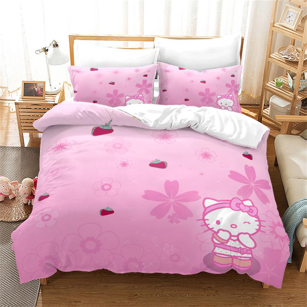Sanrio Hello Kitty Quilt Cover Anime Full Pink Cartoon Duvet Skin Friendly Breathable Cute Printed Comforter Bedding
