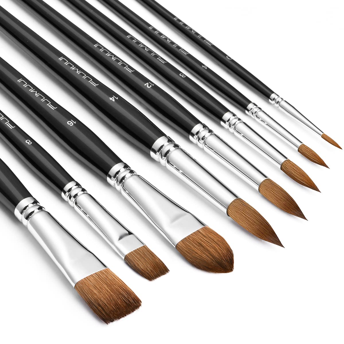 

Fuumuui Watercolor Brush Set 8-piece Kolinsky Sable Hair Paintbrushes Acrylic Watercolor Gouache Art Supplies Professional Multi-purpose Round Flat