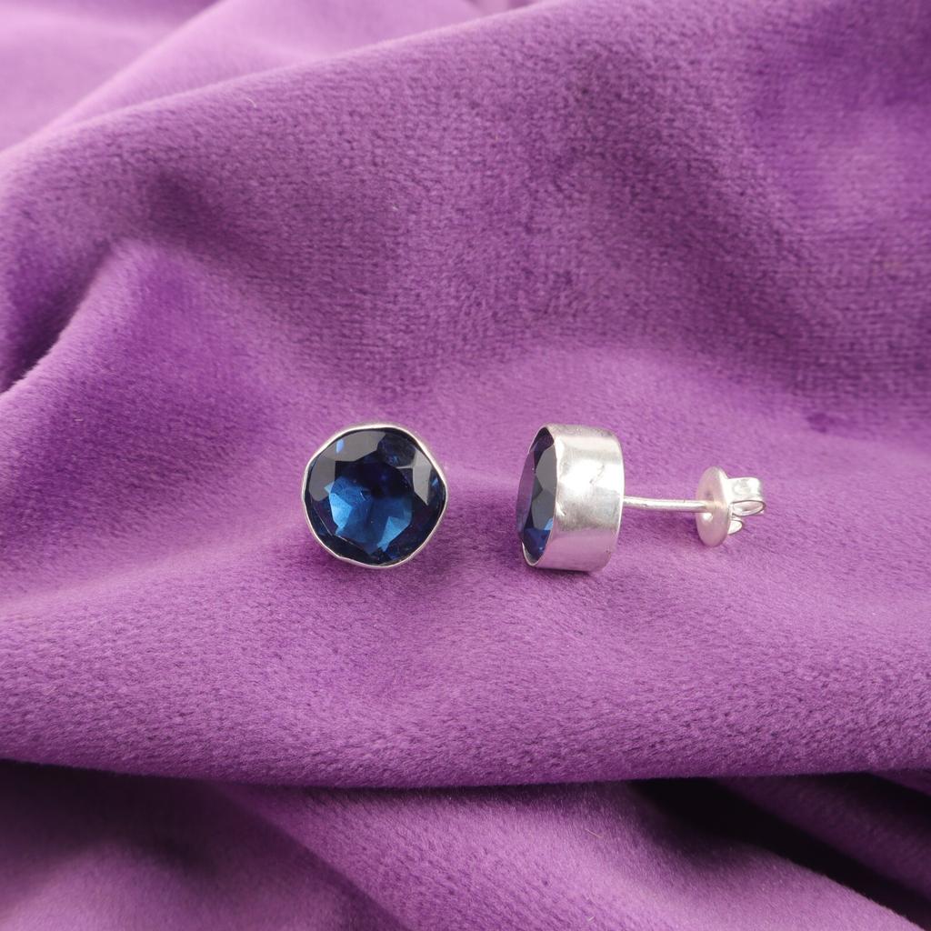 Round Natural London Blue Topaz 925 Silver Butterfly New Stud Earrings Jewelry EE-150-14