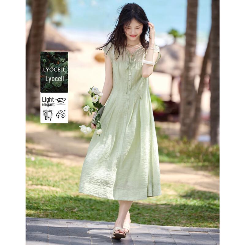 Elegant A-Line Midi Dress with Tie-Waist M