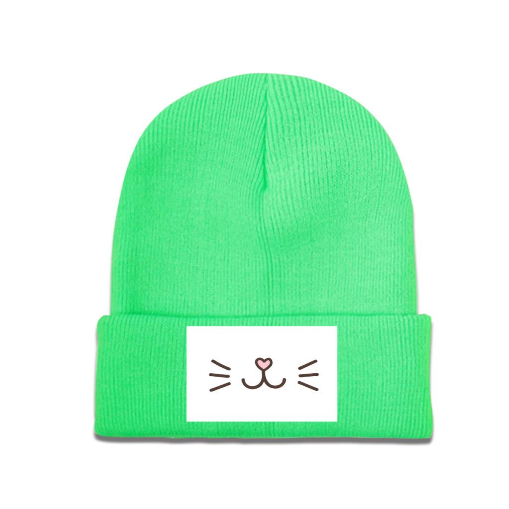Süße Katzengesicht-Strickmützen, Damen, Unisex, Skullies-Mützen, Wintermütze, Polyester, Kitty, Feline, Kätzchen, Hip-Hop-Kappen