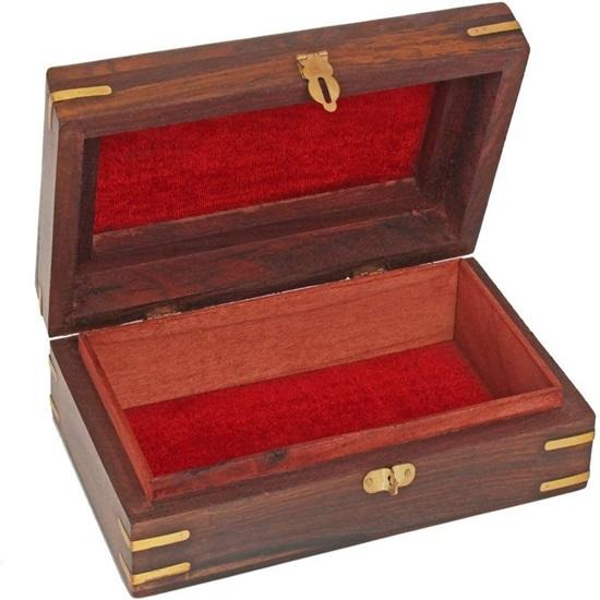 20.32cm Wooden Jewelry Storage Box with Hand Carved Floral Design