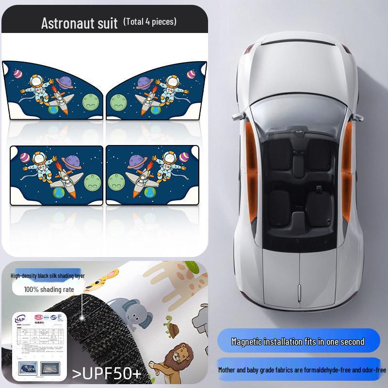Children's Car Sunshade: Heat-Blocking, Retractable Magnetic Curtain with Cartoon Design for Baby Privacy