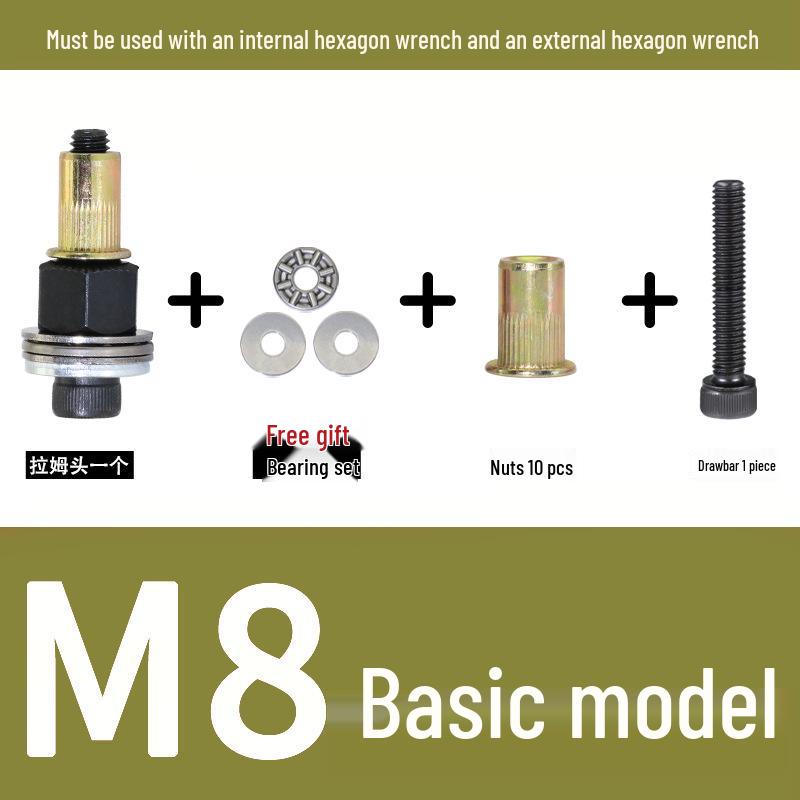 Multi-Purpose Electric Rivet Tool with Manual Wrench and Nut Head Attachment