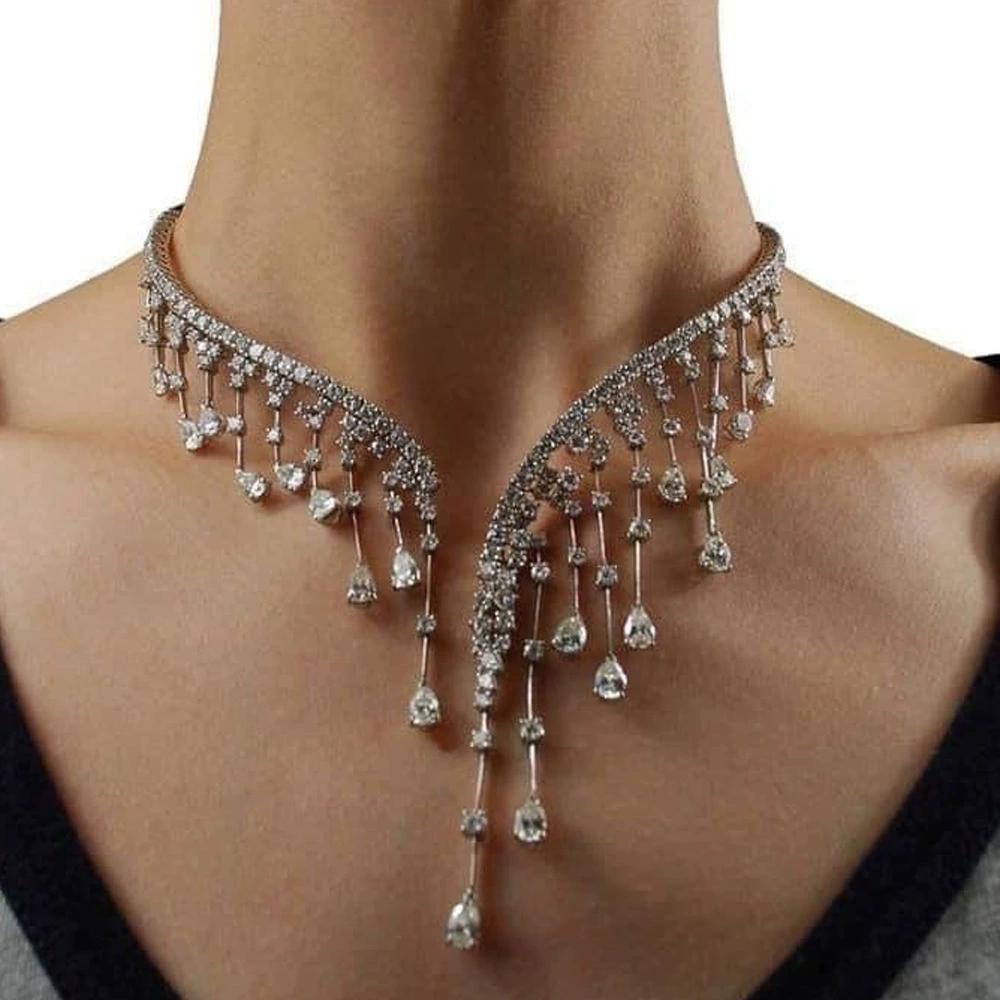 Zircon Tassel Necklaces Unique Rhinestone Necklaces Ball Accessories Fashionable Trendy Women's Wedding Jewelry Accessories