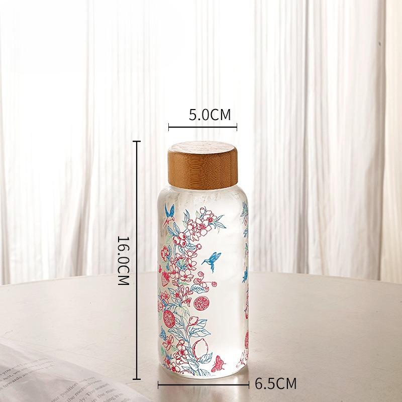 

Bamboo Lid Colored Glass Large Capacity Borosilicate Temperature-Sensitive Cold Brew Cup 301-400ml