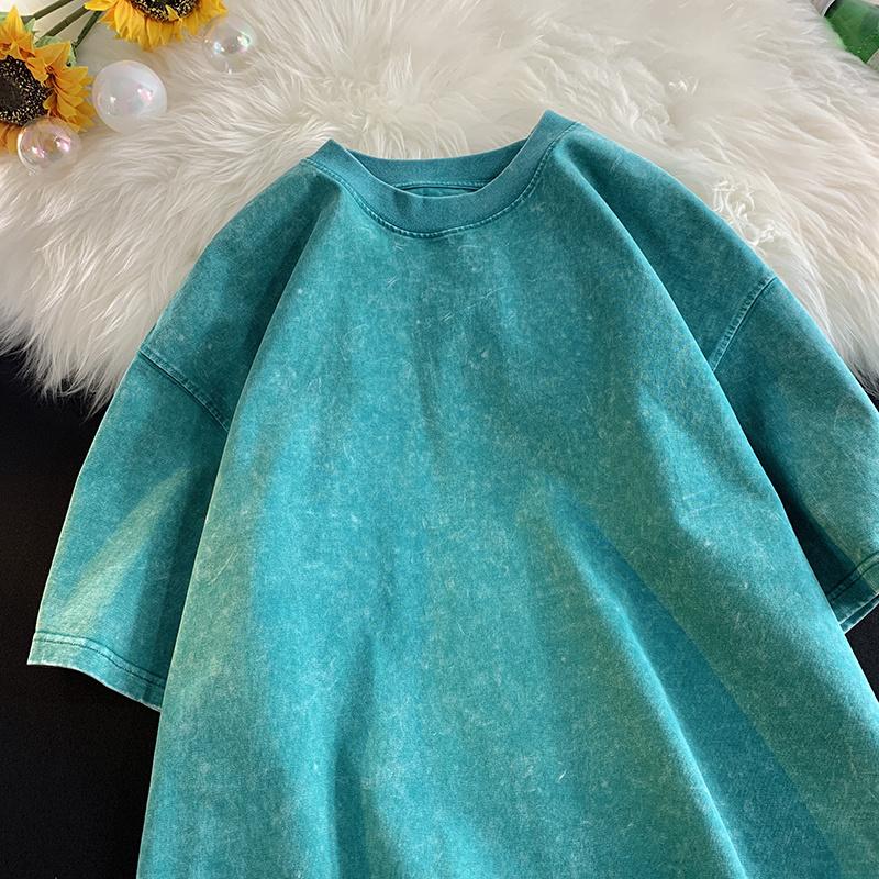 

Женская футболка большого размера, выстиранная кислотой, винтажные футболки, повседневные стираные футболки, роскошные топы в стиле ретро для девочек, футболка, одежда S зелёный