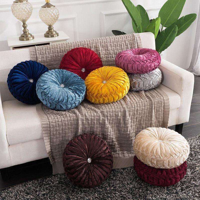 Luxurious Round Velvet Pumpkin Cushion With Charming Pleated Design And Soft Touch