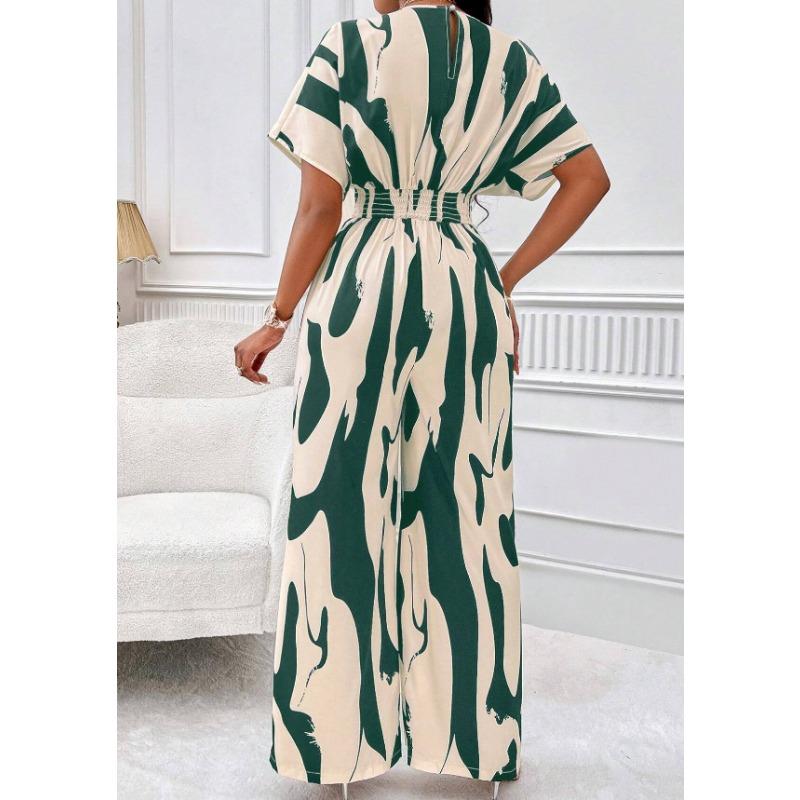 Pantaloni e tute a vita alta con scollo a V, senza maniche, stampa a blocchi di colore, casual, estivi e primaverili da donna