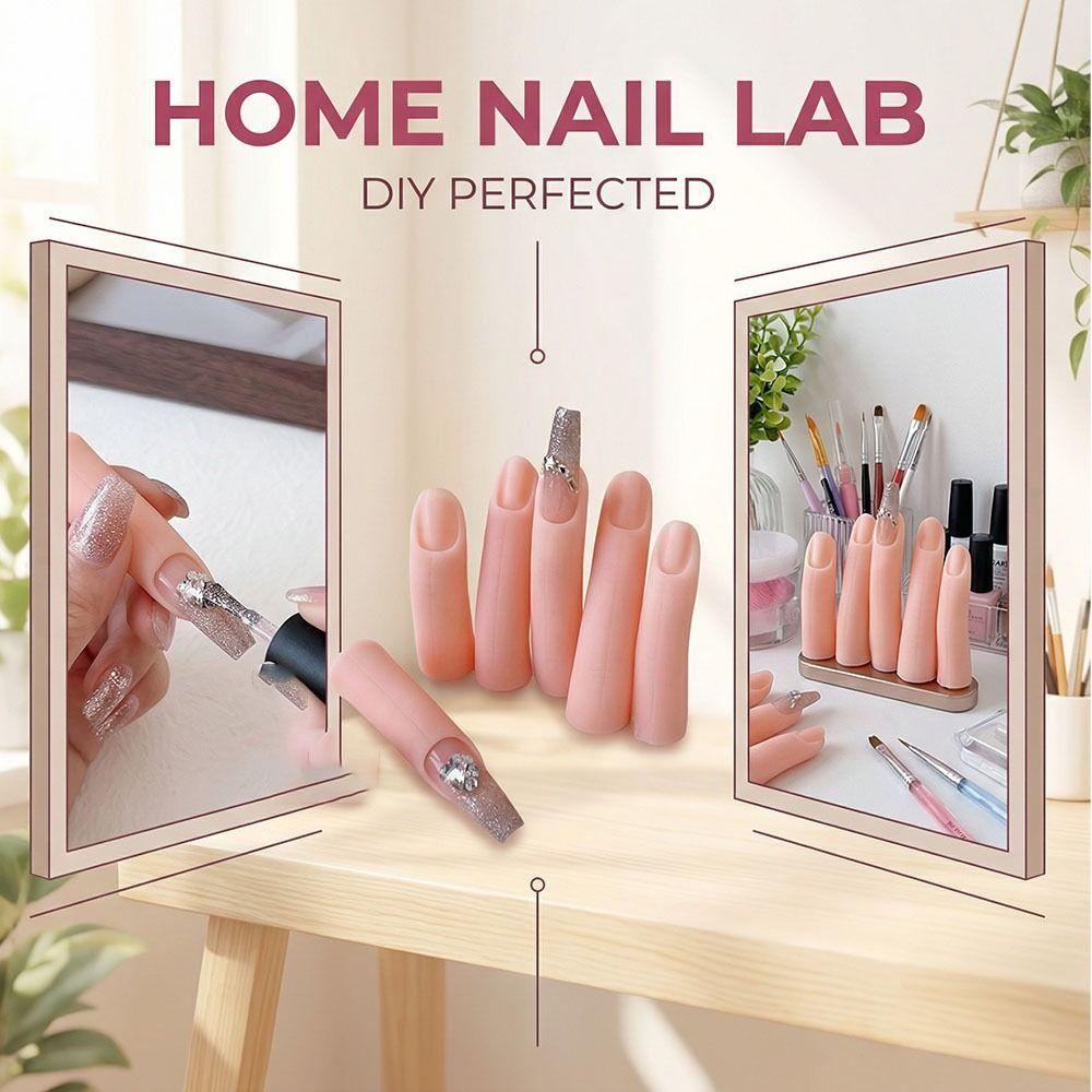 5Pcs/Set Silicone Fake Nail Art Finger Model Display Stand Nail Art Practice Hand  Manicure Tool