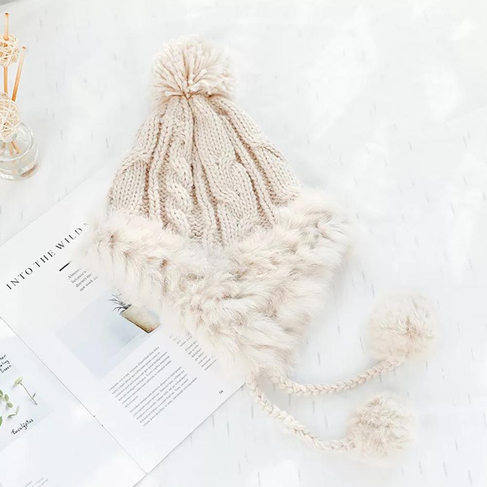 

Autumn Winter Lady Knitting Hat Ear Protection Cute Rabbit Hair Solid Color Warm Hat Beige M (56-58cm)#1