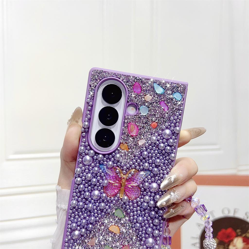 Bling Butterfly Bracelet Chain Phone Case for Samsung Galaxy Z Fold 7 6 5 4 Protective Cover with Strap