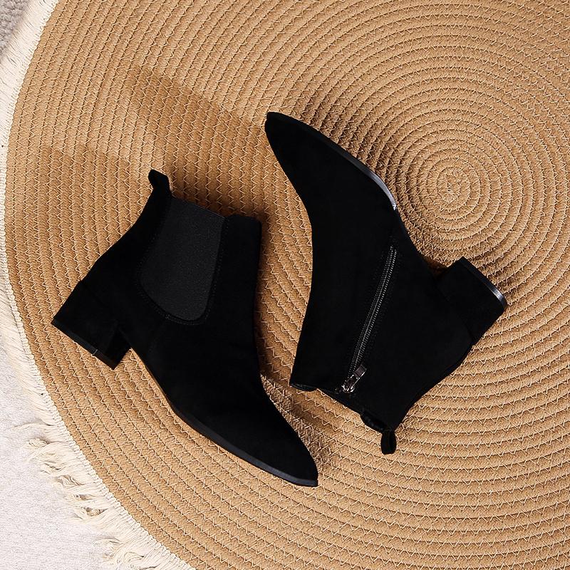 2025 Nové Podzim Zima Nové Dámské Divoké Krátké Boty Kulatá Špička Pohodlné Semišové Boty Dámské Jednoduché Sady Bot
