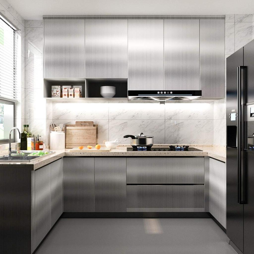 Aluminum Stainless Steel Kitchen Silver Metal Wallpaper Cupboard 40cm x Dryer Dishwasher Kitchen Interior Easy Cutting Decorative DIY Renovation