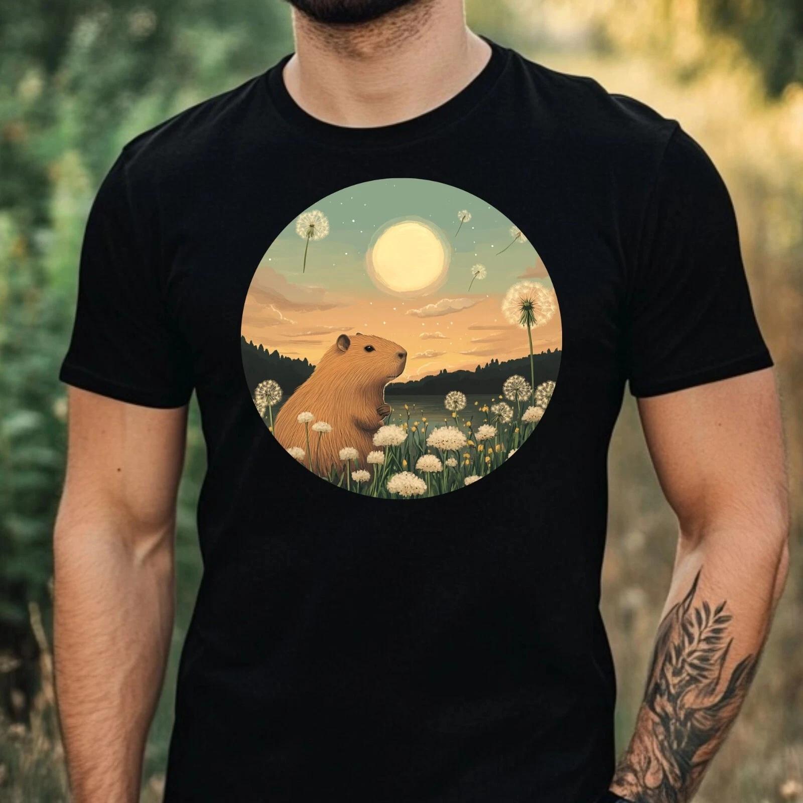 T-Shirt Herren Capybara mit Löwenzahn Motiv Baumwolle Größe XS bis 5XL XXL