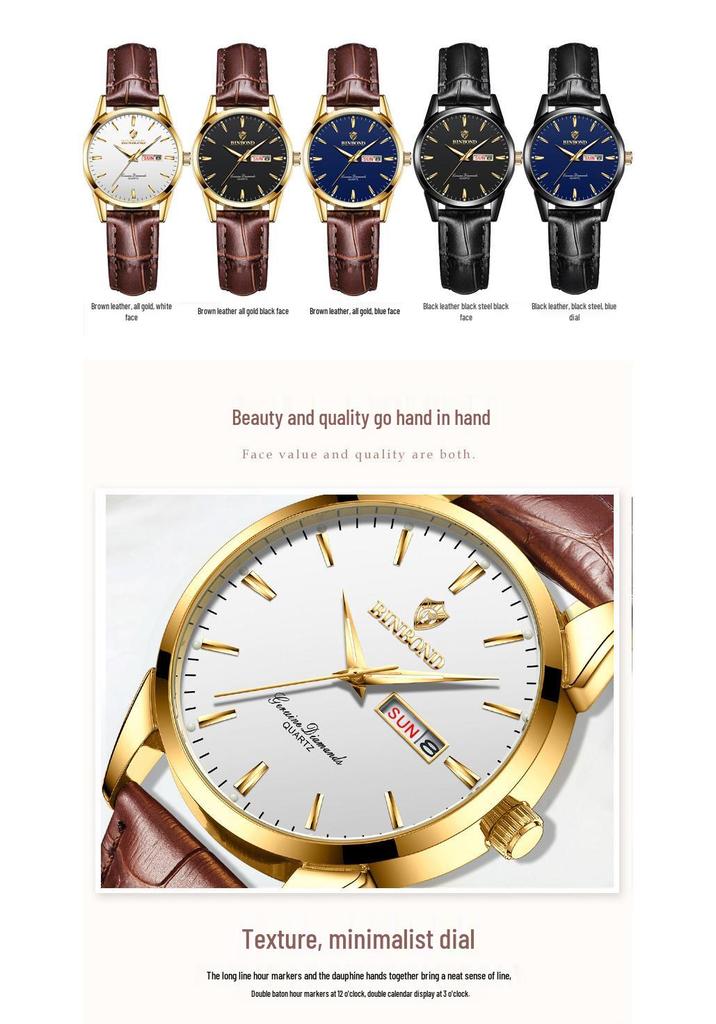 BINBOND Waterproof Couple Watches with Double Calendar - Women's Model