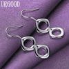 925 Sterling Silver Two Sided Round Dropped Earrings Fashion Jewelry
