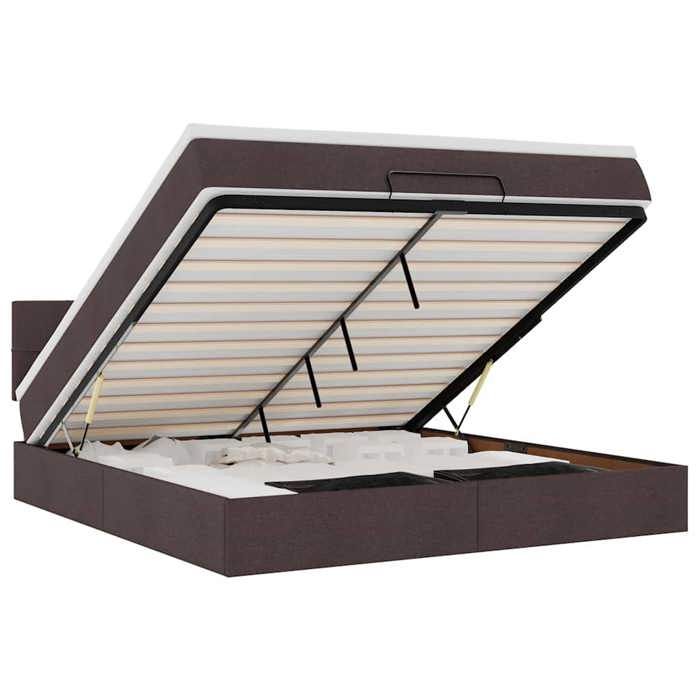 VidaXL Ottoman Bed with Mattress and LED Dark Brown 180x200 Cm Fabric 3312329