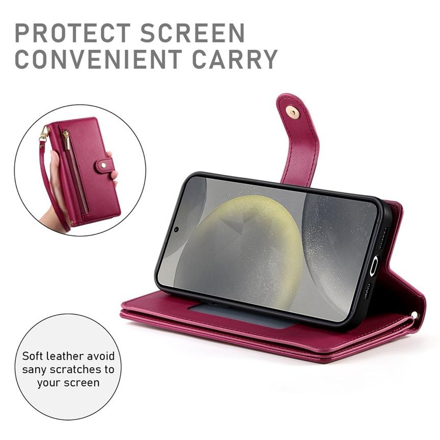 Lanyard 9 Cards Zipper Wallet Leather Case for Samsung Galaxy S26 Edge S25 A06 A16 A26 A36 A56 A27 A07 A17 A37 A57 Purse Cover