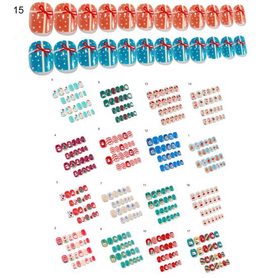 24Pcs/Set Kids Art Tips Christmas Style Extending Nails Portable Delicate Christmas Self Adhesive Nails Tips for Children