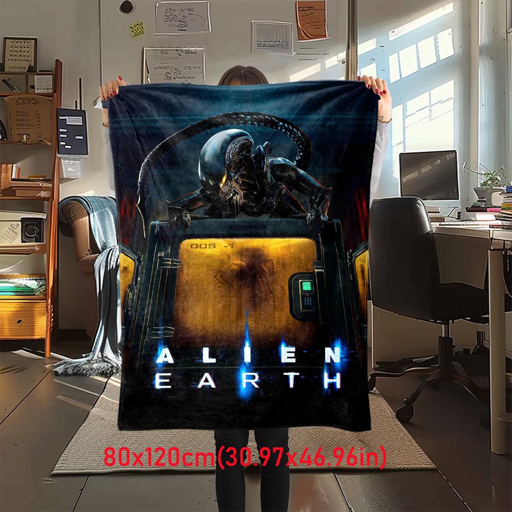 

1Pc Xenomorph Print Flannel Blanket, High quality Comfortable for All Seasons, Home Decor, Warmth and Comfort, Perfect for Christmas Gifts24 80cm x 120cm