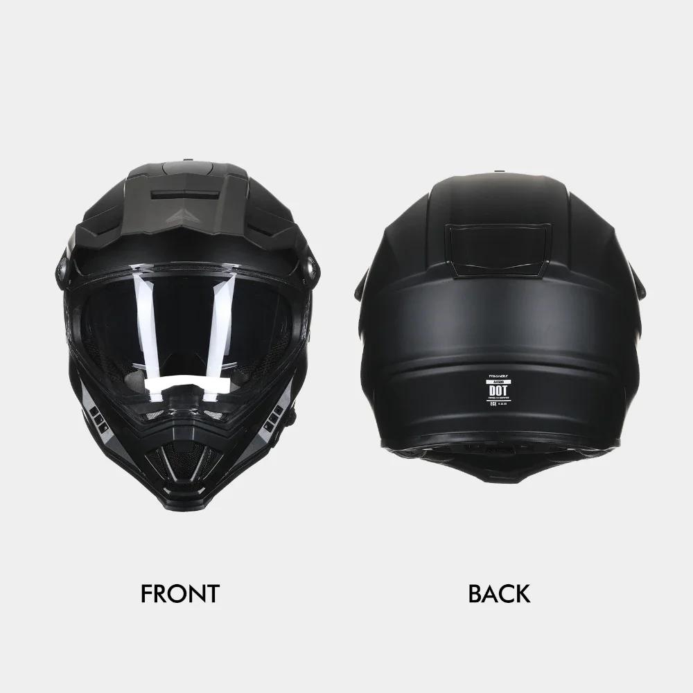 Full Face Dirt Bike Motorcycle Helmets Dual Sports Helmet for Adults Can Be Installed GOPRO DOT Approved Triangle AH609