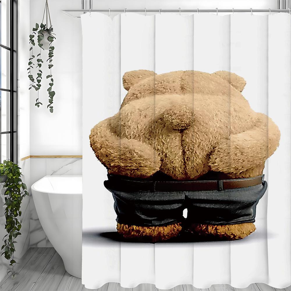 Cartoon Fun Bear Shower Curtain, Bathroom Decorative Shower Curtain, Waterproof Shower Curtain with Hooks