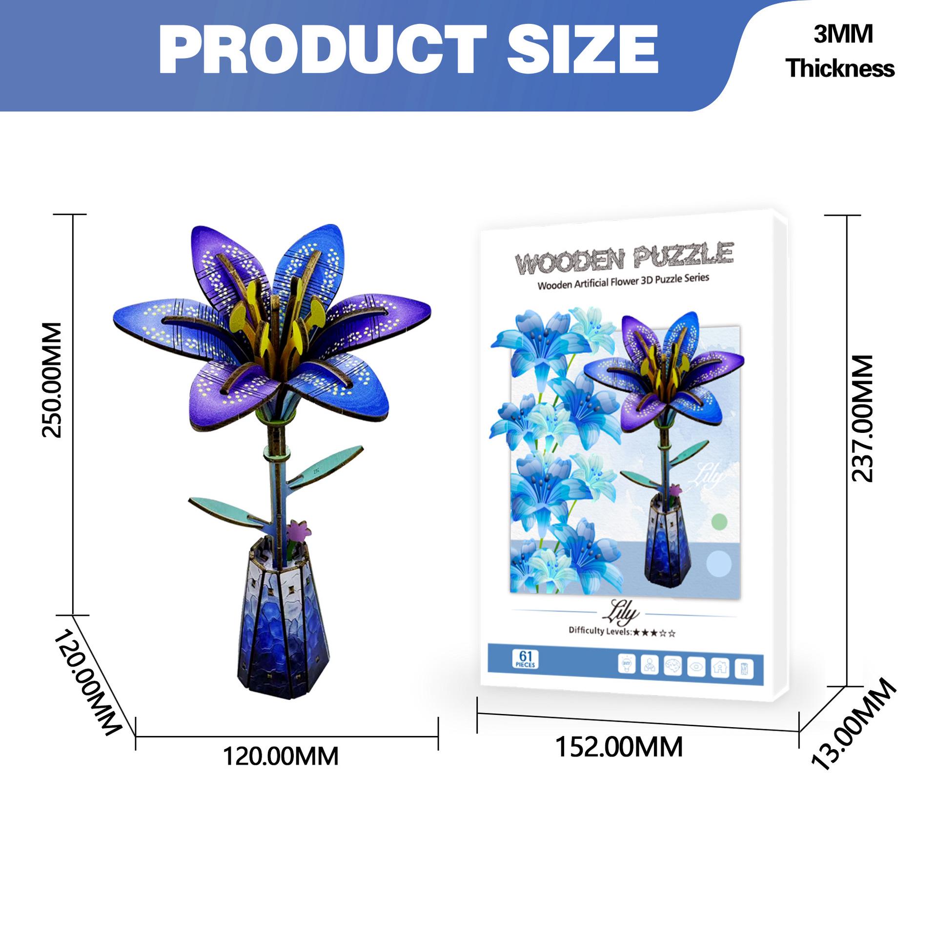 Wacocetoy 3D Lily Flower Wooden Puzzle & Coloring Set