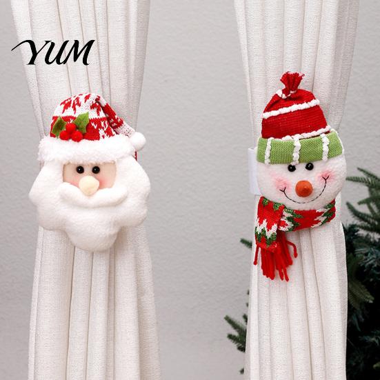 Santa Claus Curtain Tiebacks Christmas Tieback, 3D Plush Snowman Window Holders Holiday Ties Backs, Decorative Drape Holdbacks for Xmas Party Drapery