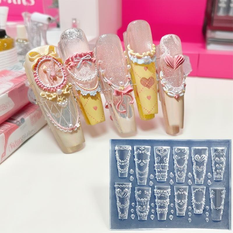 Bow Ribbon Silicone Nail Mold Nails DIY Design Stereoscopic Stamping Manicure Tools Flower Nail Decorations