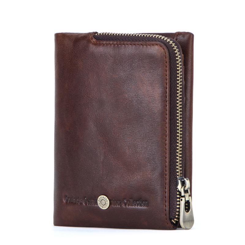 Black Angel RFID Anti-Theft Men's Wallet - Genuine Cowhide, European & American Trend, Zipper Coin Purse.