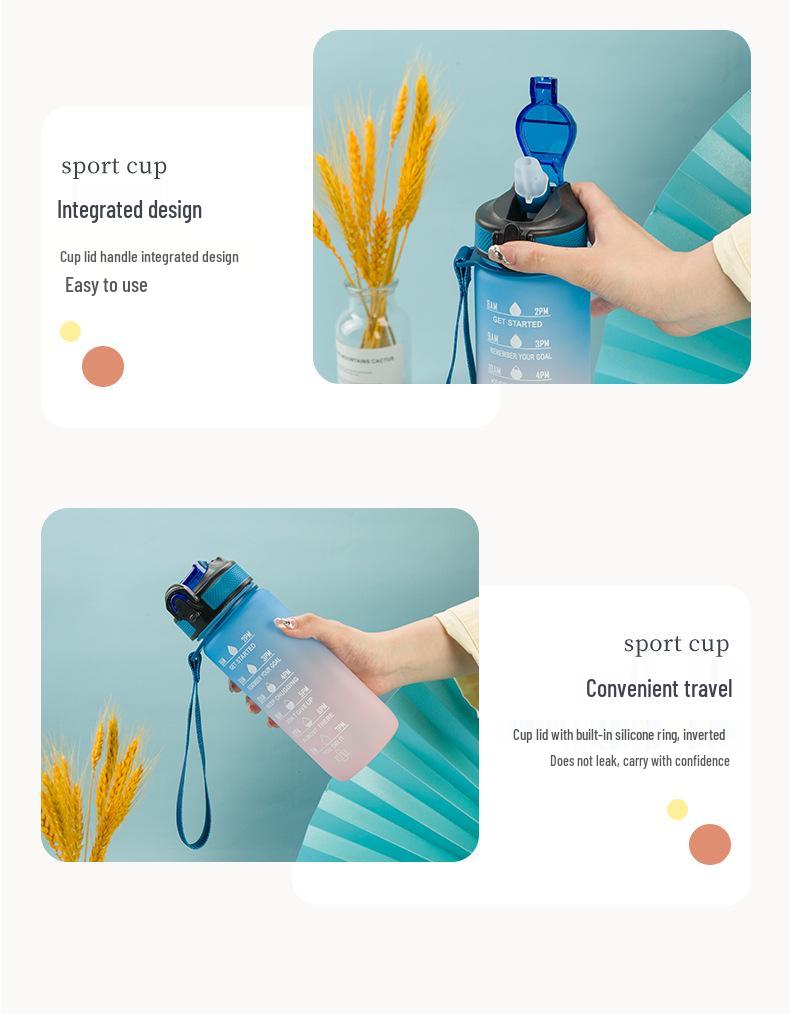 Botella de agua esmerilada degradada sin BPA con pajita – Vaso portátil Bounce para estudiantes