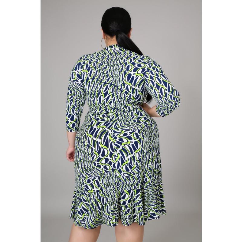 Elegant and Stylish V-neck Big Size Dress with Irregular Lotus Leaf Edge