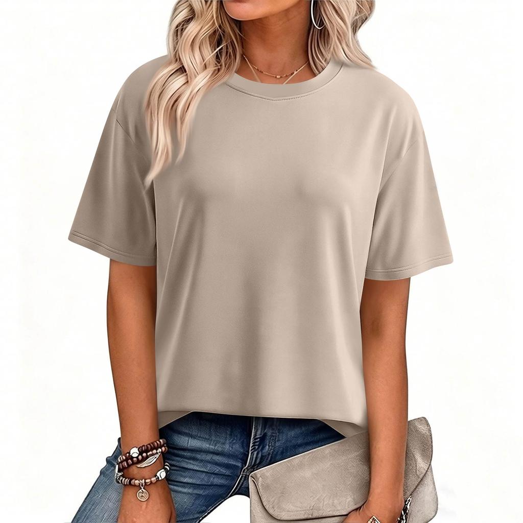 Damen Lässiges Kurzarm Rundhals Locker Geschnitten Einfaches Basic T-Shirt Weiches Leichtes Entspannter Schnitt T-Shirt für den Alltag