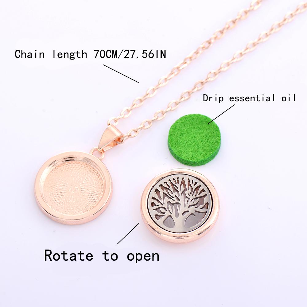 New rose gold Tree Of Life Aromatherapy Perfume Locket Fashion Essential Oil Diffuser Necklace For Women Pendant Jewelry Gift