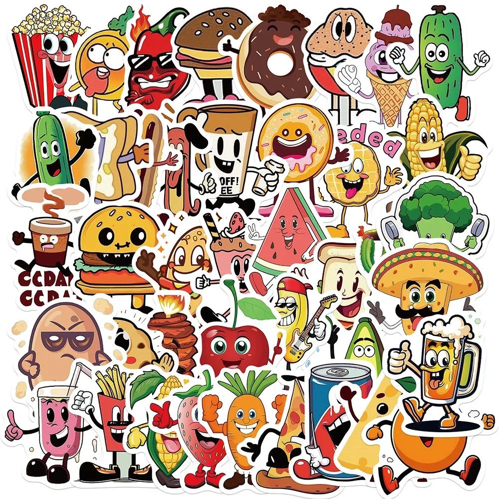 50 cute cartoon food graffiti stickers for laptops, mobile phones, suitcases, refrigerators, fun decorative stickers