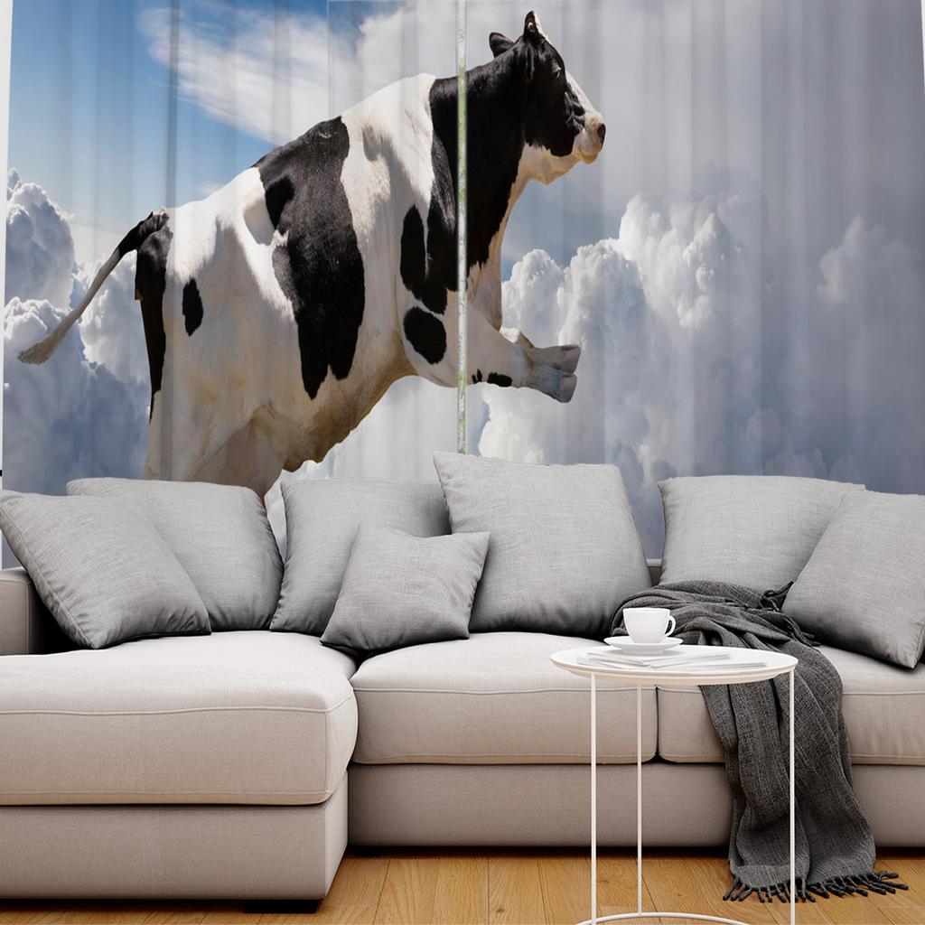 Cow Blue Sky White Clouds Fly   Window Curtains Curtains for Living Room Decorative Items Living Room