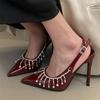 Eilyken Design Style Tassel Crystal Pointed Toe Women Pumps Buckle Strap Shoes Sexy Stripper Party Thin High Heels Sandals