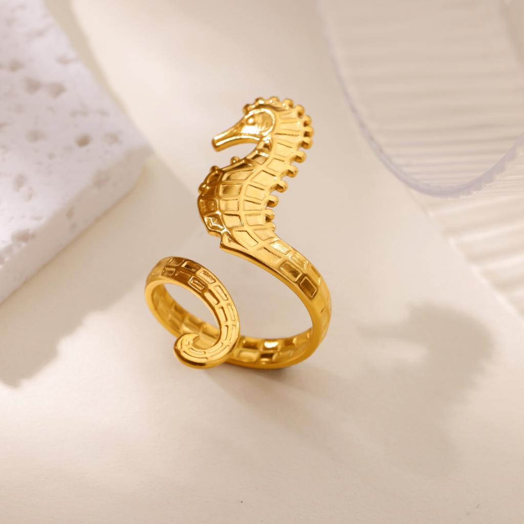 Ocean Starfish Shell Open Rings For Women Gold Color Stainless Steel Ring Summer Beach Aesthetic Waterproof Jewelry Gift